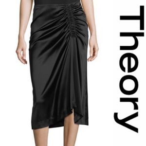 Theory Ruched Satin Stretch Skirt Black Size 10